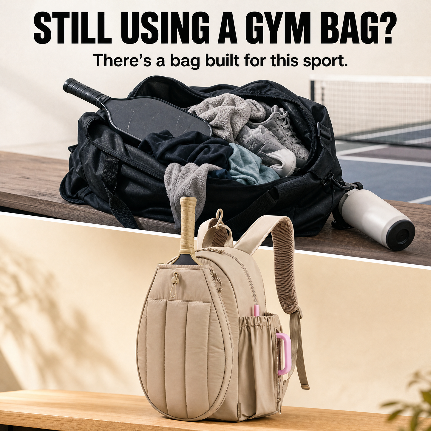 CourtCarry Pickleball Bag — Paddle + Shoe + Bottle Storage